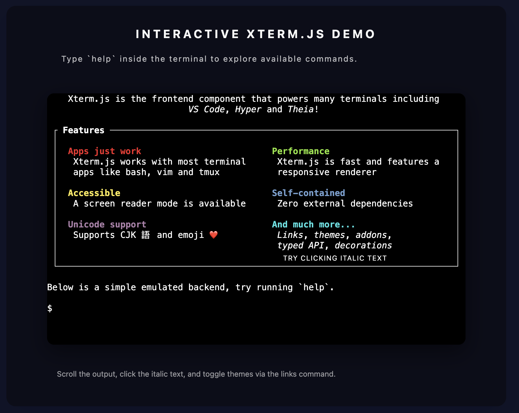 XtermJS terminal demo